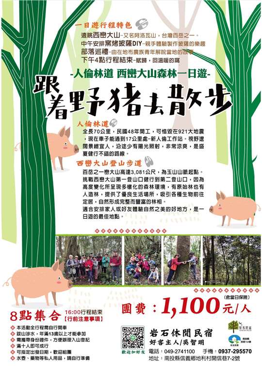 「岩石休閒民宿」跟著野豬去散步！人倫林道／西巒大山森林一日遊